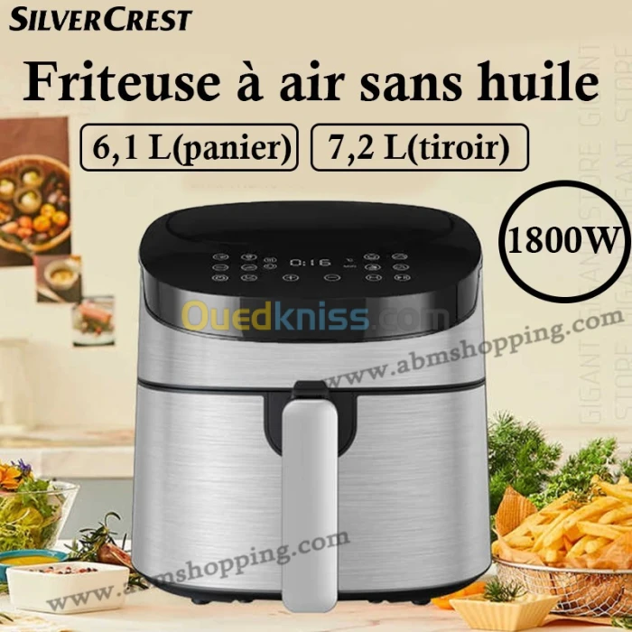 Friteuse à air sans huile 6,1 L (panier) / 7,2 L (tiroir),1800W | SILVERCREST القلاية الهوائية