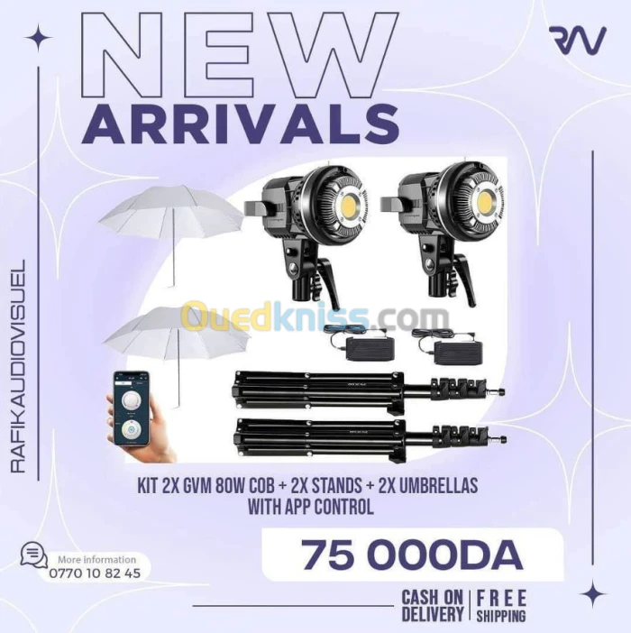 Kit lumière continue GVM 80W COB