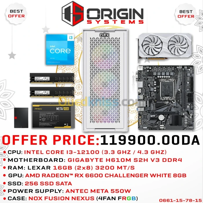 ORIGIN SYSTEMS CONFIG |GIGABYTE H610 | RX 6600 8GB | I3 12100