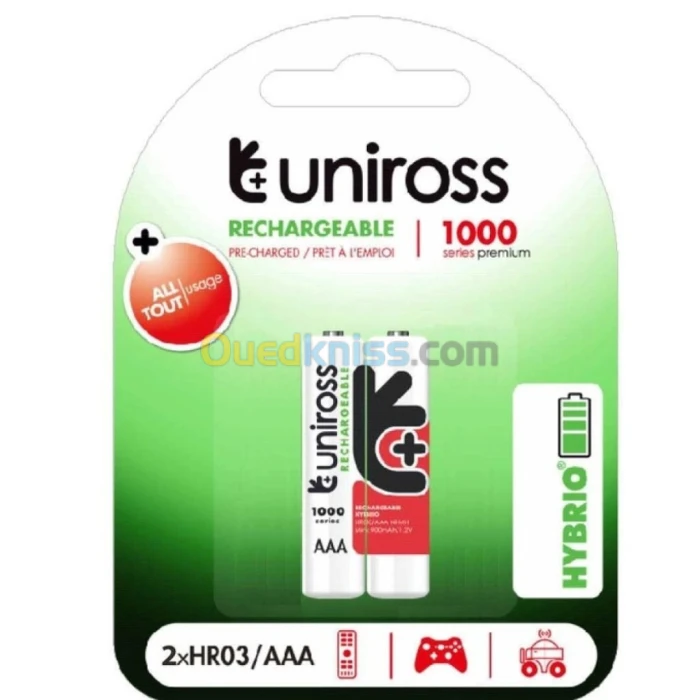 Uniross 2 Piles Rechargeables HR03/AAA 1000mAh (Pack of 2)