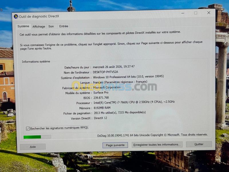 MICROSOFT SURFACE PRO 5 /I7 7EME /8 G /256 SSD /12 6
