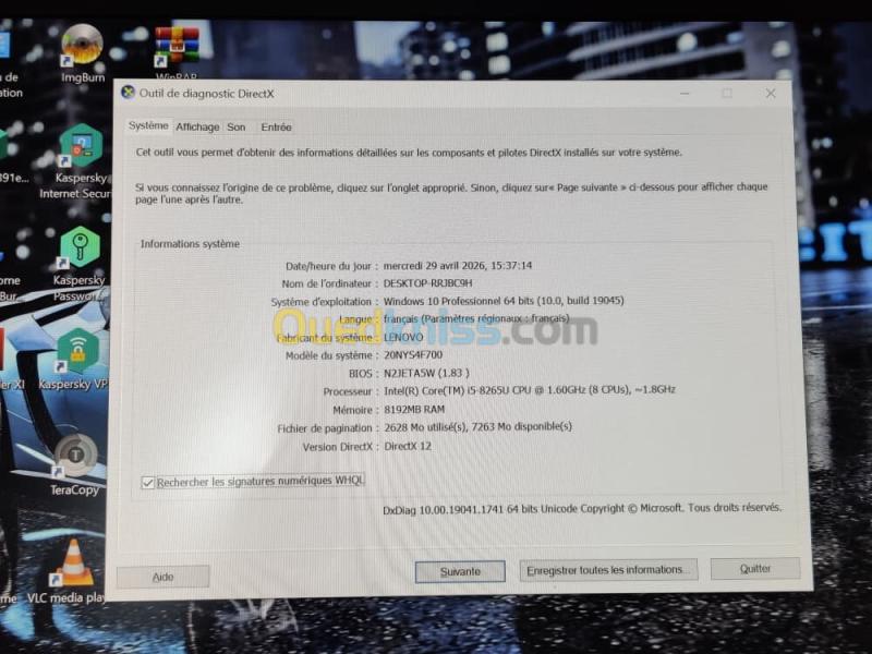 LENOVO THINKPAD T490S ULTRA SLIM I5 8EME / 8G / 256 SSD /14+ CARTABLE 7