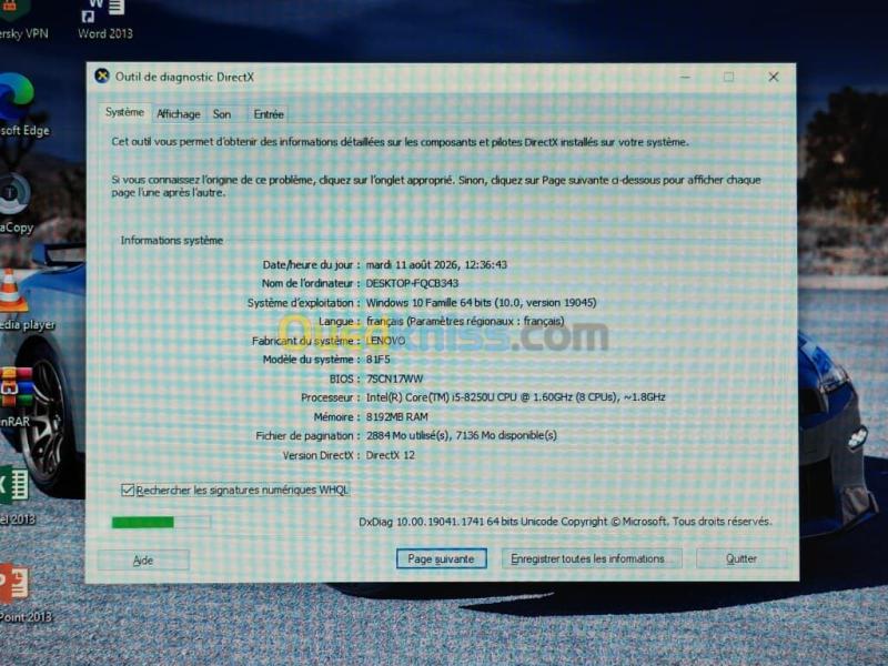 LENOVO IP 330S / INTEL I5 8EME / 8 G / 256 NVME / 15.6 FHD 10