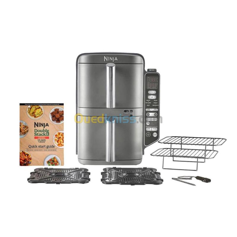 NINJA Double Stack XL Friteuse sans huile friteuse verticale à 2 tiroirs 4 niveaux cuisson 2 tiroirs et 2 grilles design compact capacité de 9,5L 6 fonctions de cuisson 8 portions gris SL400EU