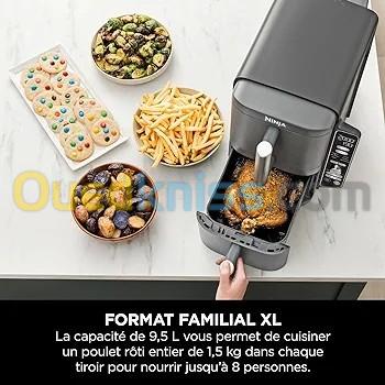 NINJA Double Stack XL Friteuse sans huile friteuse verticale à 2 tiroirs 4 niveaux cuisson 2 tiroirs et 2 grilles design compact capacité de 9,5L 6 fonctions de cuisson 8 portions gris SL400EU 2
