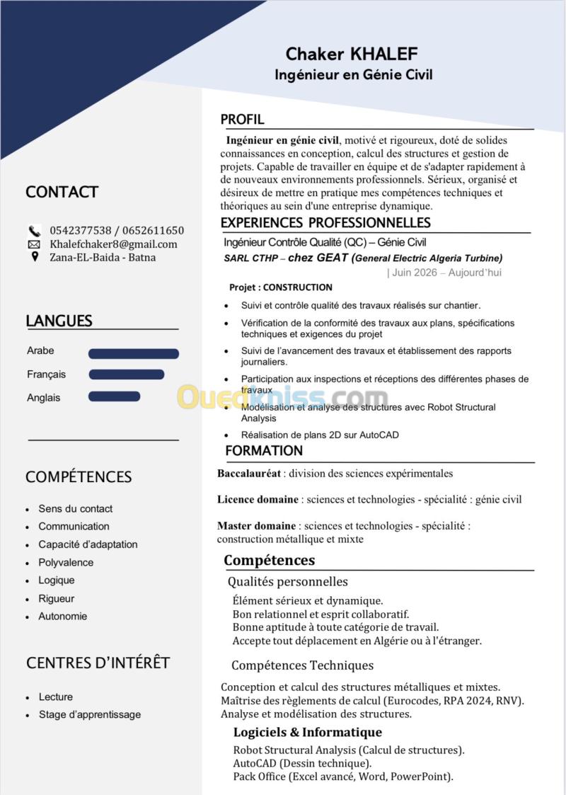 Ingénieur Génie Civil / QC