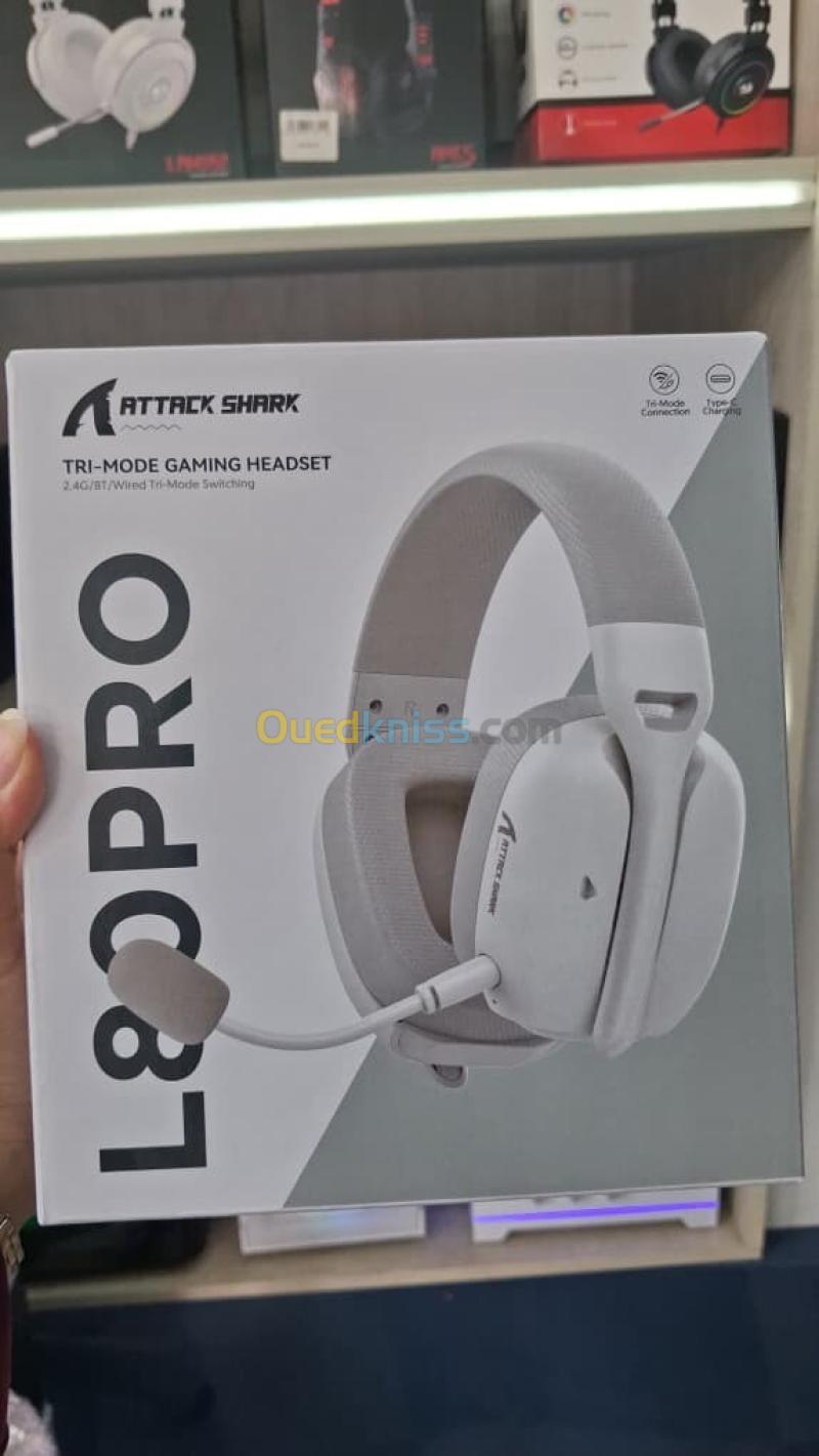 Casque Gaming ATTACK SHARK L80 PRO  Sans Fil  Blanc & Noir
