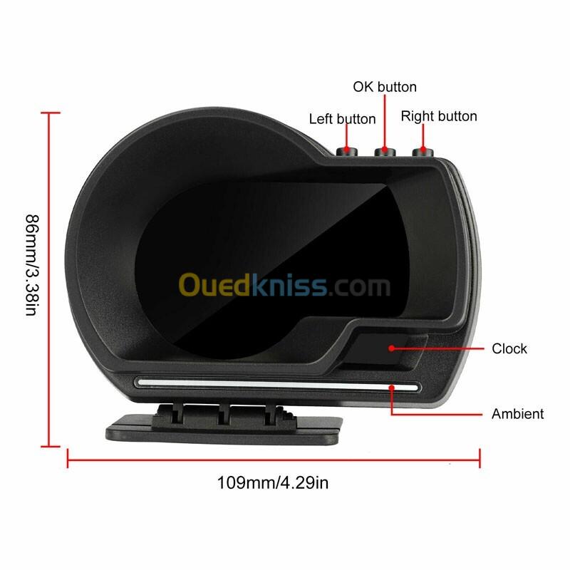 Affichage Tête Haute HUD Automobile  OBD2 + GPS, Écran LCD et 10 Alarmes 8