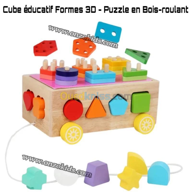  jouet éducatif  Cube éducatif Formes 3D  Puzzle en Bois-roulant