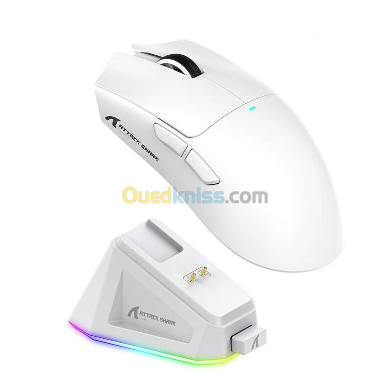 ATTACK SHARK X11 Tri Mode Mouse with Charging Dock (2.4G + BT + Wired) Black/White