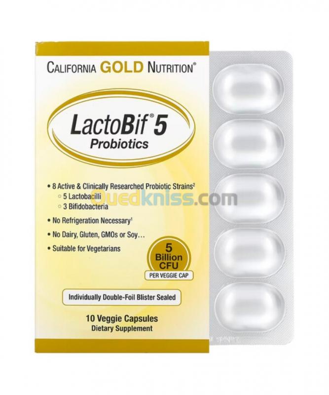  California Gold Nutrition, Probiotiques LactoBif, 5 milliards d'UFC, 10 capsules