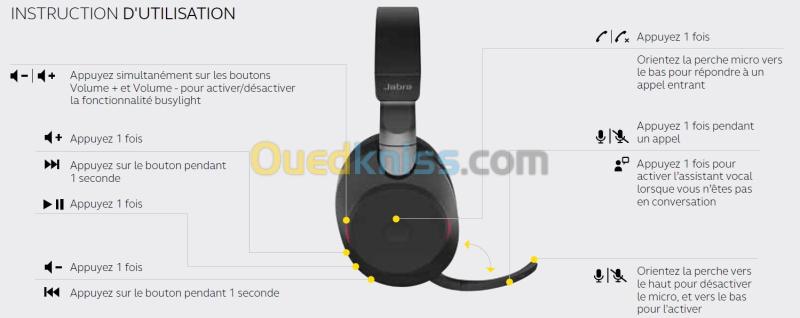 Casque Jabra Evolve2 85 MS Sans fil, Bluetooth, ANC, Micro Pro pour PC, Teams & Visioconférence 6