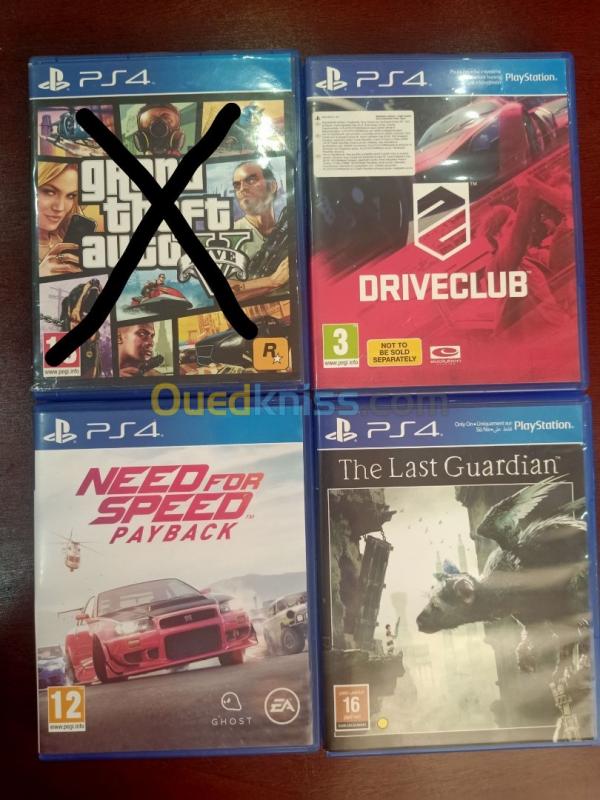  Jeux Ps4 pas cher  GTA V / Need for speed Payback / The Last Guardian / DriveClub