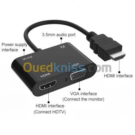  Adaptateur HDMI To HDMI +VGA & Audio 