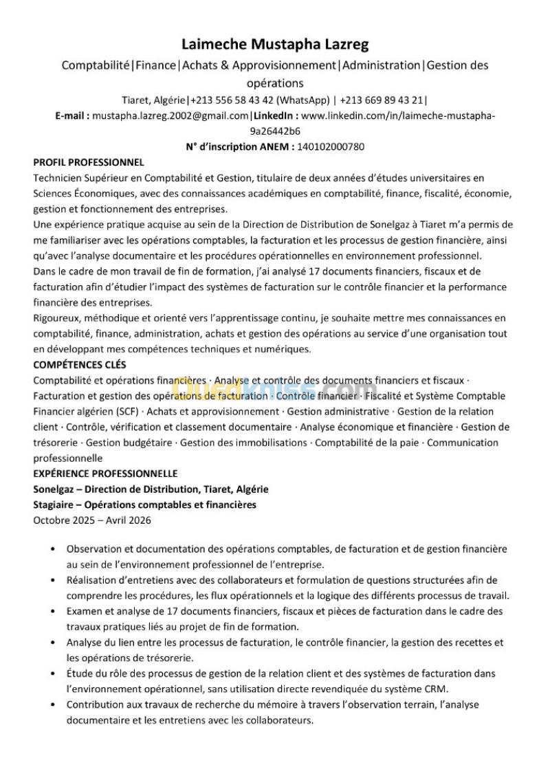 Comptabilité|Finance|Achats & Approvisionnement|Administration|Gestion des opérations