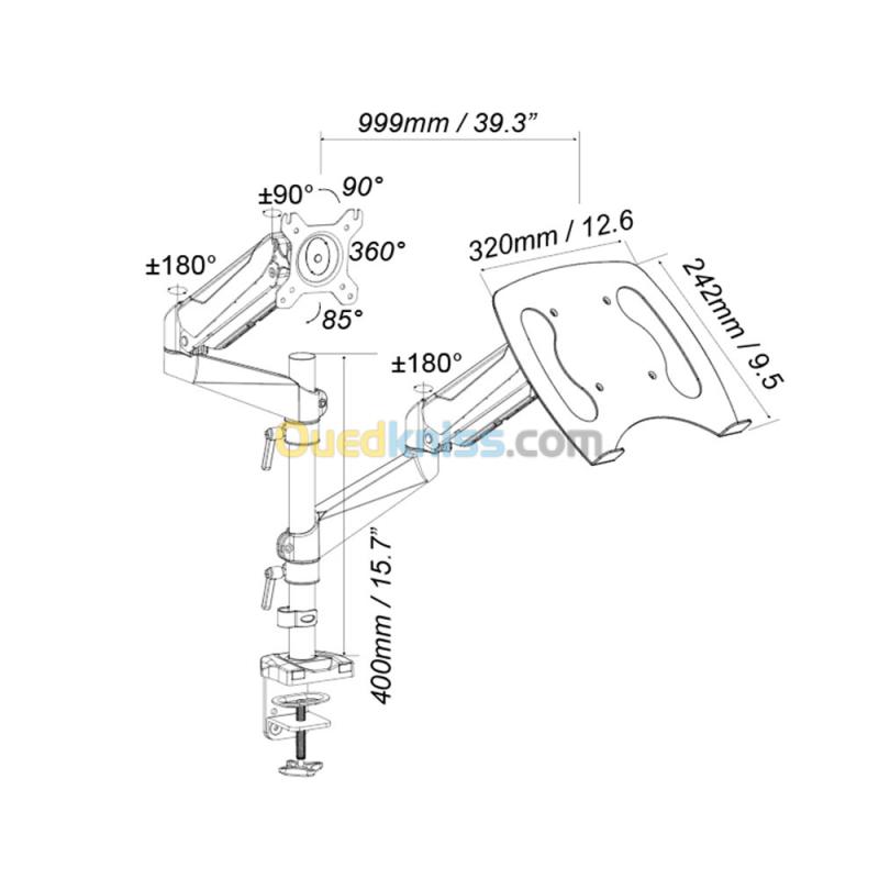 SUPPORT ECRAN+LAPTOP 02 BRAS:17"-32",8KG Ref : 6337