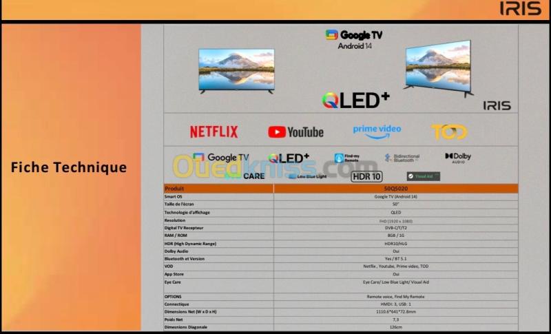 TV IRIS 50" QLED+ Q5020 GOOGLE TV ANDROID 14 SMART 50 POUCES 10