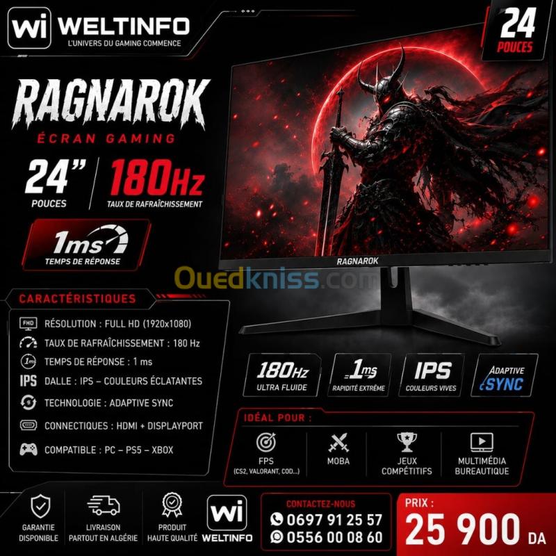 ÉCRAN AJUSTABLE RAGNAROK 24" AJUSTABLE 180 HZ