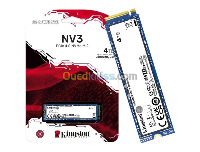 KINGSTON NV3 PCIE 4.0 NVME SSD M.2 - 4TB - PCIE 4.0 - GEN 4 - JUSQU'À 6000MB/S - PC & LAPTOP -BLACK