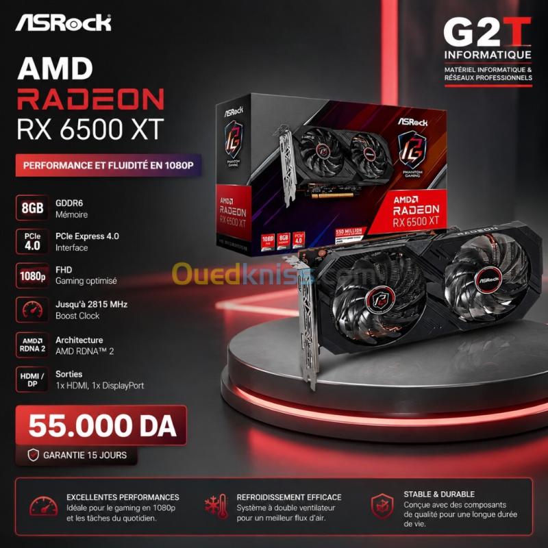 CARTE GRAPHIQUE ASROCK AMD RADEON RX 6500XT 8GB PHANTOM GAMING PCIe 4.0