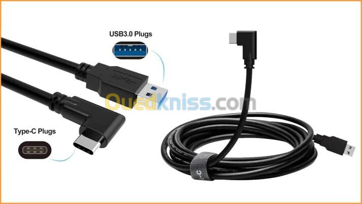 Cable OCULUS META QUEST 2 & 3 - USB TYPE-A TO TYPE-C - 16 FT 5M - PC VR LINK HAUTE VITESSE 3