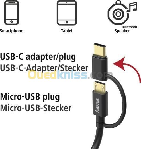 HAMA 178327 - CÂBLE 2-EN-1 MICRO USB + ADAPTATEUR USB TYPE-C - 1M - CHARGE & SYNCHRONISATION - NOIR 2