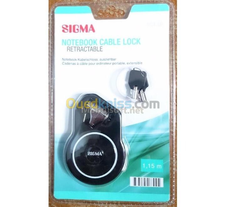 SIGMA NOTEBOOK LAPTOP CABLE LOCK SCL10 - RETRACTABLE 1.15M - EXTENSIBLE - COMPACT ET PORTABLE - BLACK