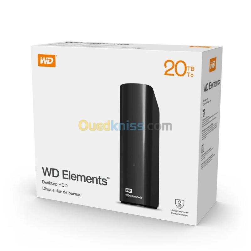 WD ELEMENTS 20TB HDD DISQUE DUR EXTERNE DESKTOP USB 3.0 - PLUG AND PLAY - COMPATIBLE PC AND MAC - NOIR