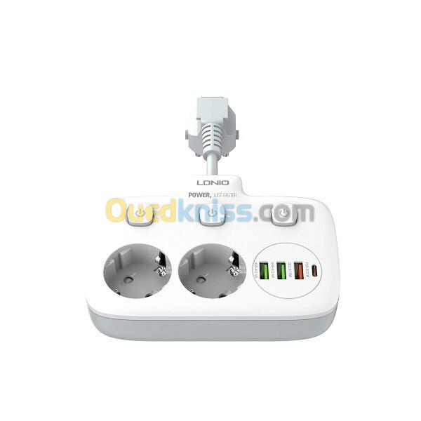 SIYOTEAM LDNIO SE2435 - MULTIPRISE 2 PRISES + 3 PORTS USB - 2500W - CHARGE RAPIDE - PROTECTION - COMPACT - WHITE 3