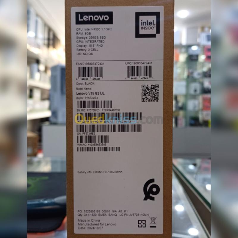 LENOVO V15 G2 IJL - INTEL CELERON N4500 - 8GB - 256 SSD - 15.6" FHD - UHD GRAPHICS - AZERTY - BLACK 3