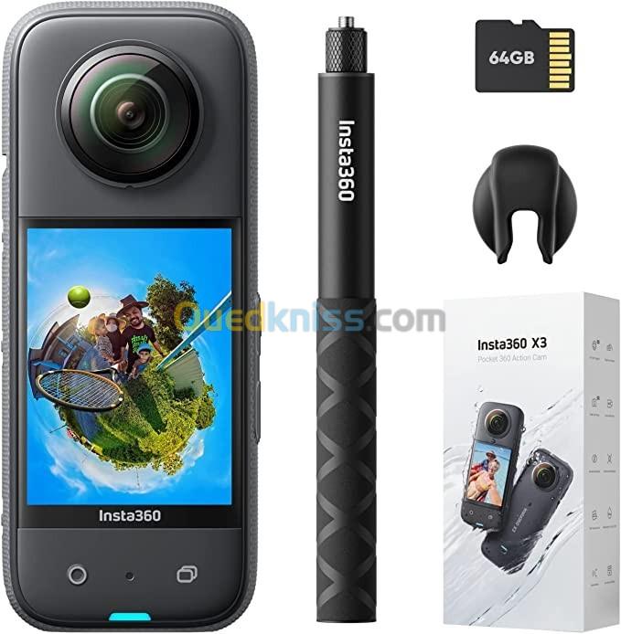 CAMÉRA DACTION INSTA360 X3 - 360  -  ÉTANCHE - CAPTEUR 1-2  - VIDÉO 5.7K - ÉCRAN TACTILE - NOIR