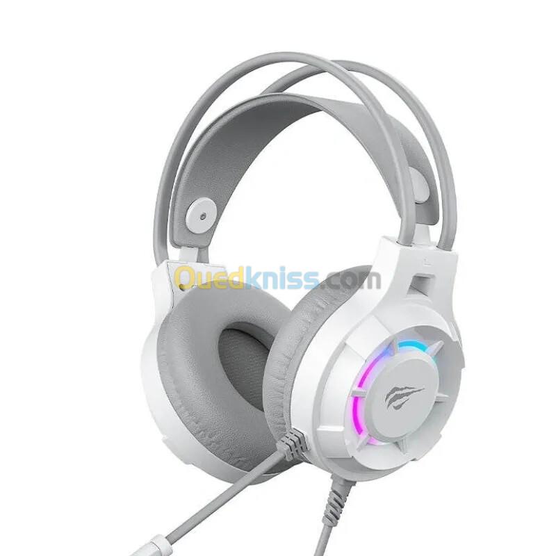 HAVIT GAMENOTE H2049D WHITE - CASQUE GAMING FILAIRE 3.5MM RGB - SON STÉRÉO - MICROPHONE FLEXIBLE - CONFORTABLE - WHITE