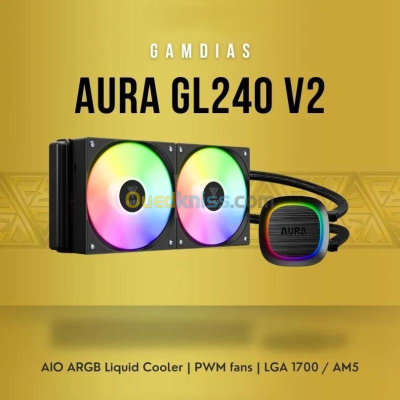 GAMDIAS AURA GL240 V2 - WATER COOLING 240MM -2 X FANS ARGB - PERFORMANCE - INTEL & AMD - BLACK 4