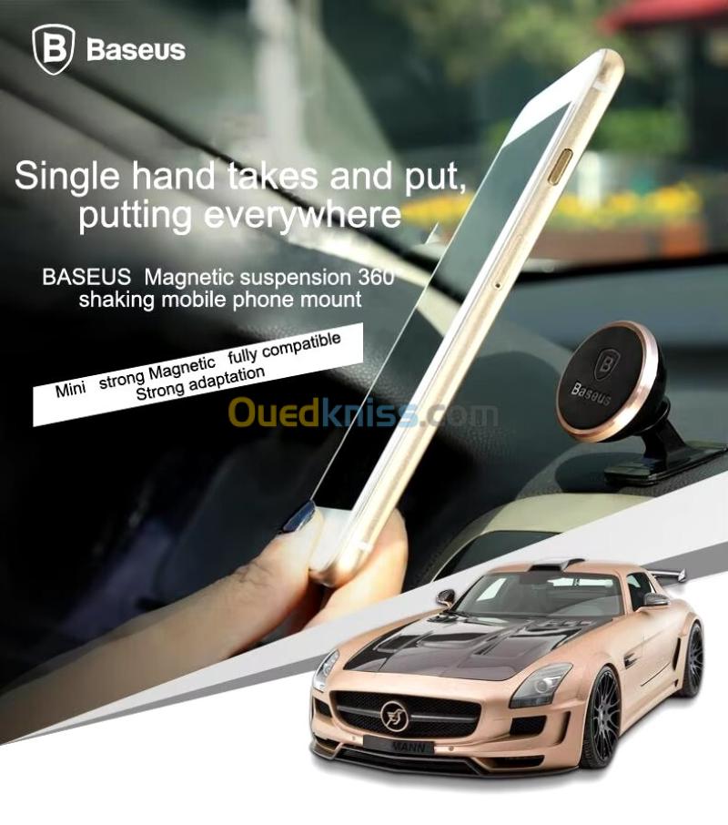 BASEUS 360 ADJUSTABLE MAGENETIC PHONE MOUNT HOLDER - SUPPORT AJUSTABLE - PARE-BRISE - GOLD 9