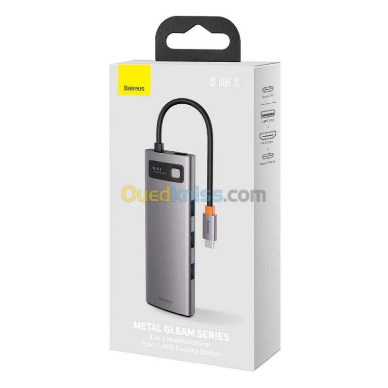 BASEUS METAL GLEAM SERIES 8 EN 1- HUB USB-C - HDMI/VGA - 3xUSB 3.2 GEN1 - MicroSD - SD/TF - GRIS