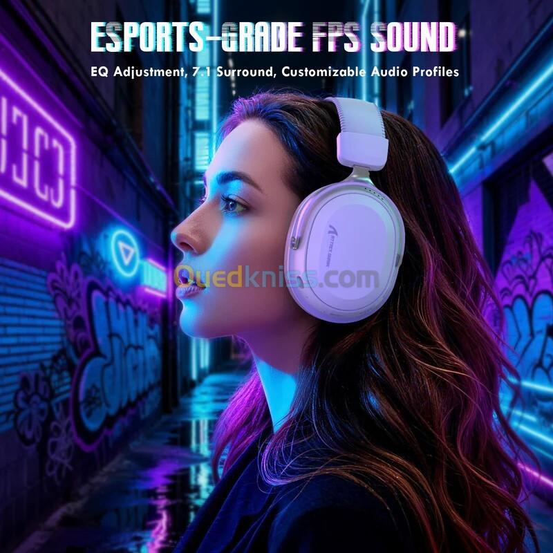 ATTACK SHARK L30 PRO - CASQUE GAMING SANS FIL - TRI-MODE - SON SURROUND 7.1- BLUETOOTH - 2.4 GHz - FILAIRE - LATENCE 20 MS - WHITE 4