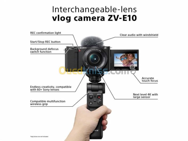 SONY ZV-E10 - APPAREIL PHOTO HYBRIDE 24.2 MP 4K + OBJECTIF E 16-50mm-LCD3" TACTILE -WI-FI -BLUETOOTH 3