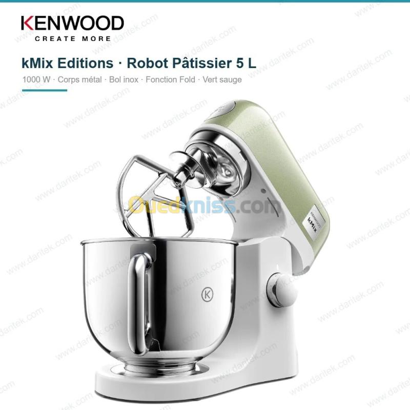 Robot Pâtissier 1000 W Bol Inox 5 L Corps Métal Vert Sauge KENWOOD KMX760AGR kMix