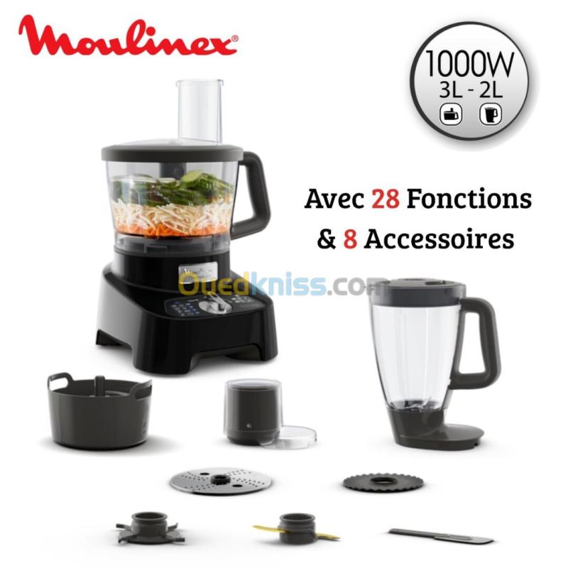 Robot Moulinex DoubleForce Multifonction 1000W 3L 28 Fonctions - Avec Blender 2L, Hachoir, Disques