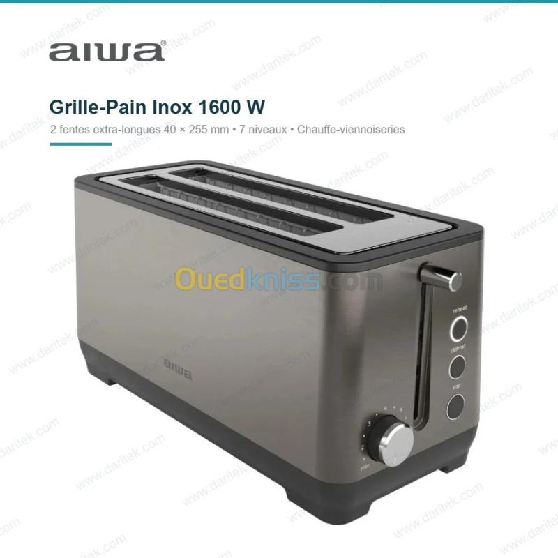 Grille-Pain Inox 1600 W 2 Fentes Longues AIWA KOFOTATSU ABT-1600