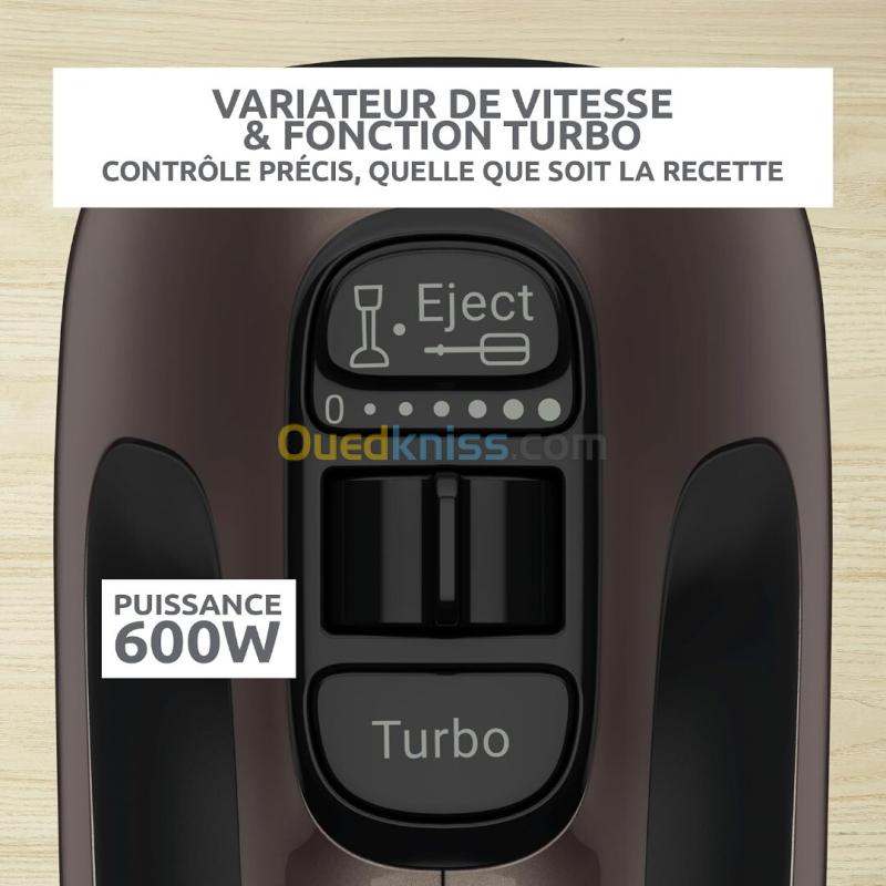 Batteur et Mixeur Électrique à Main 3EN1 Moulinex Powermix Silence 600W - Silencieux avec 7 Accessoires, Turbo et Variateur de Vitesse 3
