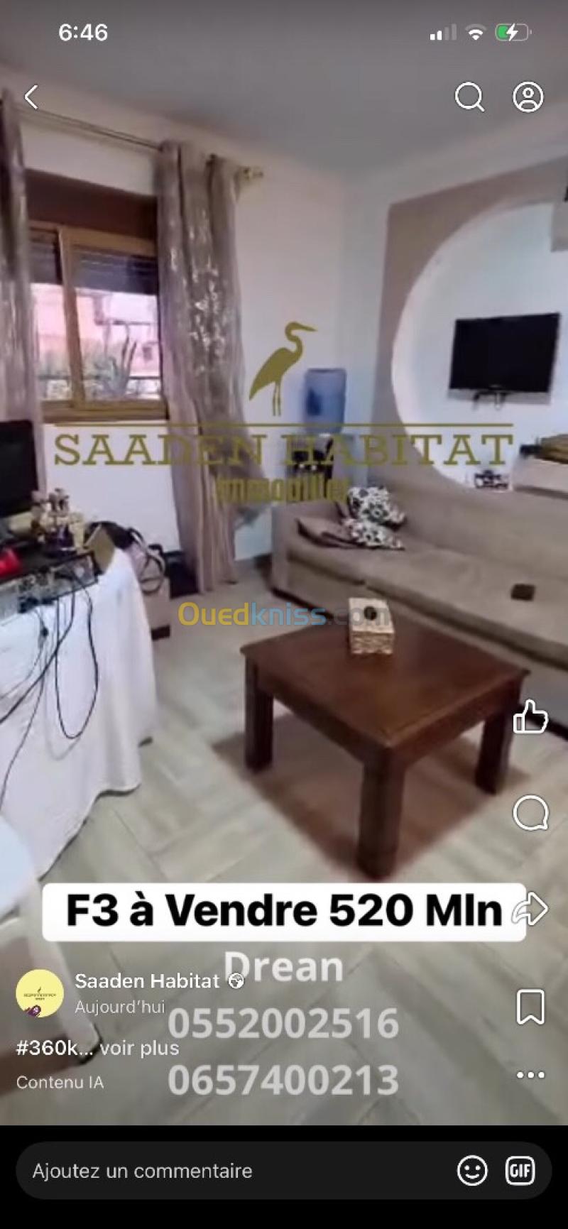 Vente Appartement F3 El Tarf Drean 2