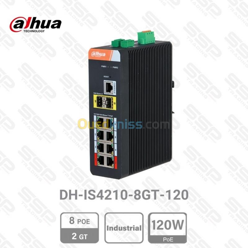  Switch Industriel 8 x Gigabit PoE 2.0 120W, 2 x Port SFP, mangeable L2
