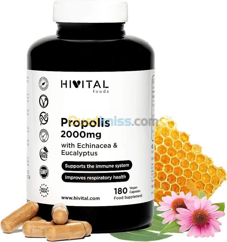  Propolis 2000 mg avec Echinacea et Eucalyptus. 180 gélules