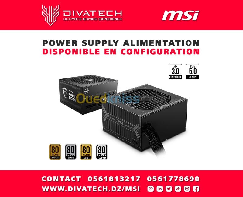  ALIMENTATION MSI POWER SUPPLY A1000G A850GL A750GL A650BN A500DN PCIE5 PSU 80 PLUS BRONZE GOLD