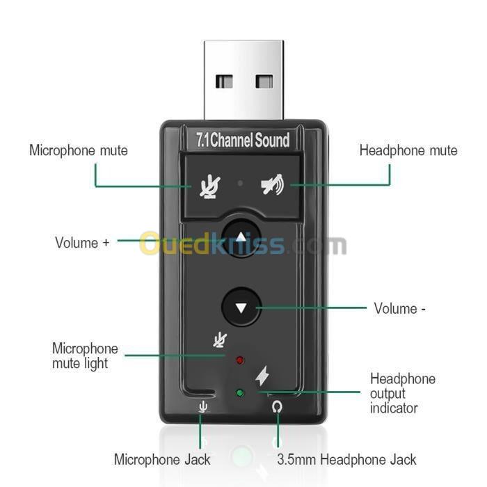 Carte Son USB 7.1 CH Audio Externe pour PC Laptop avec Micro et Casque 2