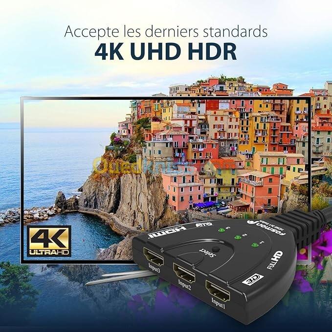 Adaptateur HDMI Male vers 3 HDMI Femelle 4K UHD Switch 1 a 3 pour TV PC Consoles 3