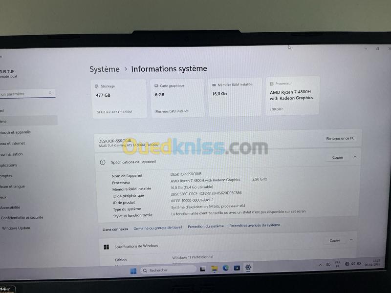 Asus TUF A15 GAMING RYZEN 7 4800H GTX1660 Ti 6GB 16GB 512GB 15.6 144HZ 5