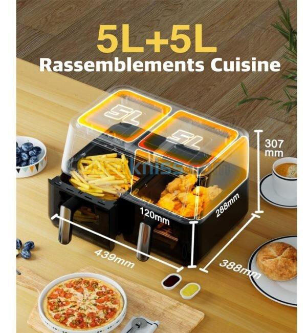 robuste Friteuse sans huile Double panier 5L + 5L Tactile 10 préréglages -10L - 2850W- af10 4