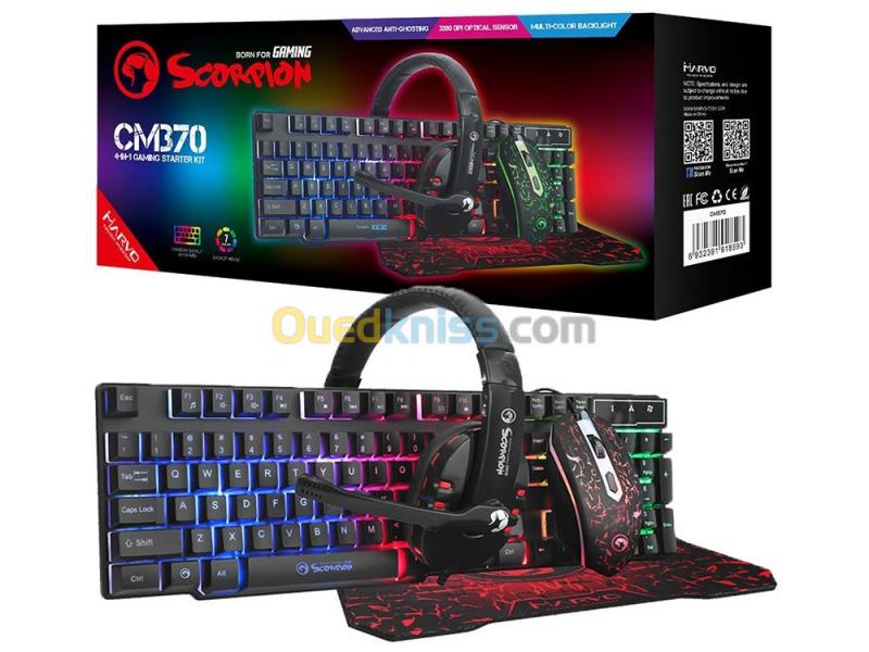 Combo 4-in-1 GAMING STARTER KIT MARVO avec Clavier, Souris, Tapis